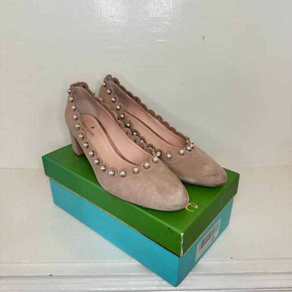 kate spade Shoes - kate spade Blush Pink Nude Pearl-Trim Suede Pumps